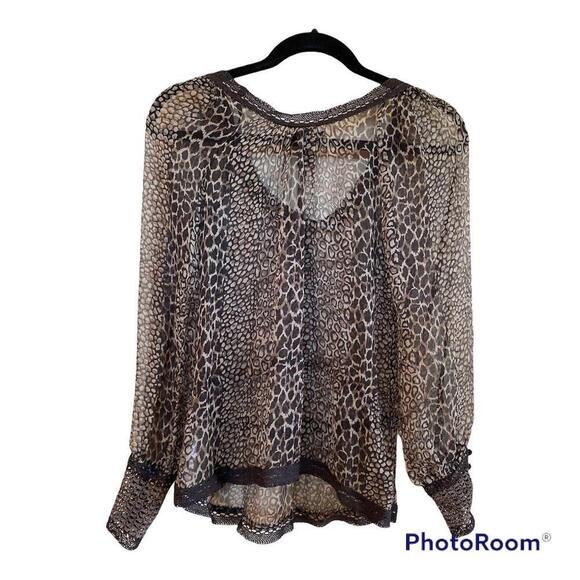 Lucky brand share brown longsleeve top animal print Sz. XS - Picture 2 of 5